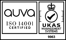 UKAS ISO 14001:2015 Certification Mark, certified by AUVA