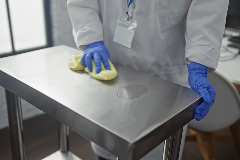 Healthcare cleaning operative sanitizing corridor following CQC standards