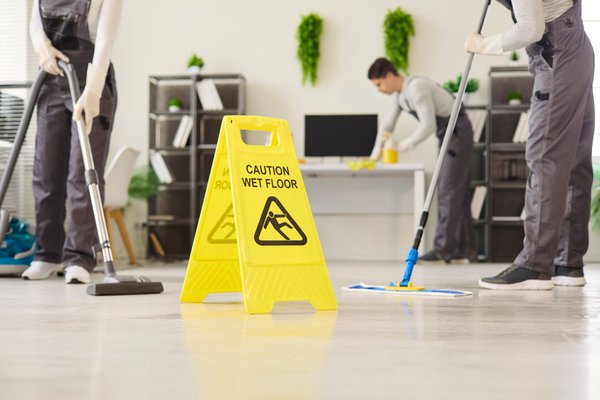 Commercial floor scrubbing and sanitization in a modern facility