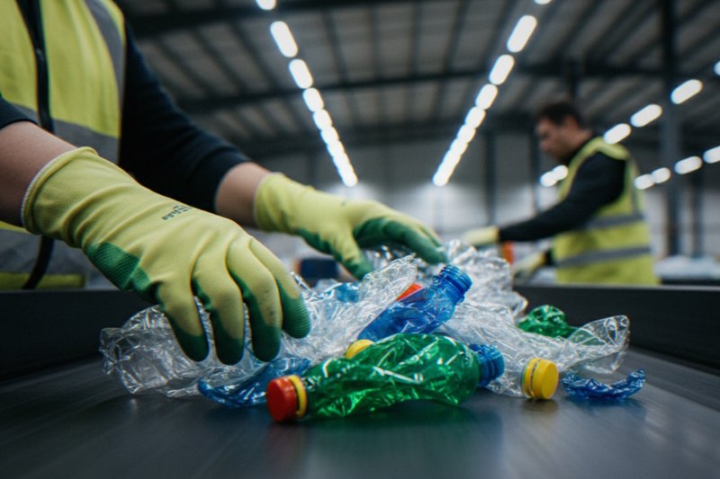 Cardboard and plastics baled in an organized materials recycling facility